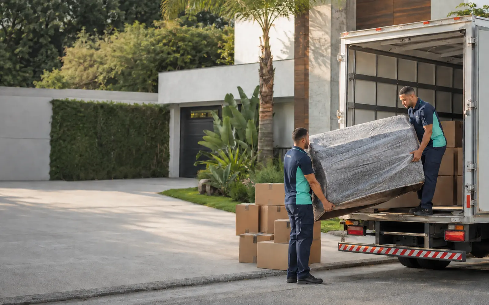 Equipe profissional realizando uma mudança residencial